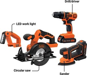BLACK DECKER 20V MAX Power Tool Combo Kit, 4-Tool Cordless Power Tool Set with 2 Batteries and Charger BD4KITCDCRL