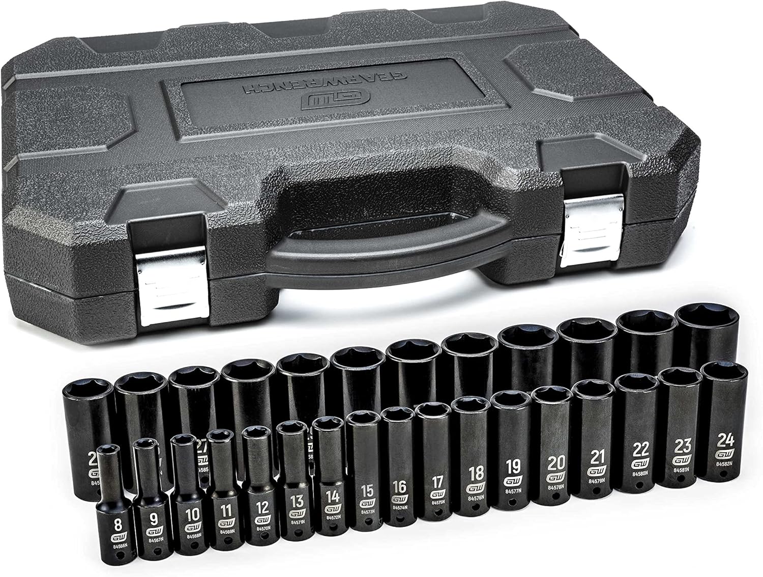 GEARWRENCH 29 Pc. 1/2" Drive 6 Pt. Impact Socket Set, Deep, Metric