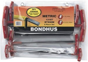 Bondhus 13187 Set of 8 Balldriver and Hex T-handles, sizes 2-10mm