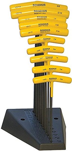 Bondhus 13190 Set of 10 Balldriver and Hex T-handles with Stand, sizes 3/32-3/8-Inch