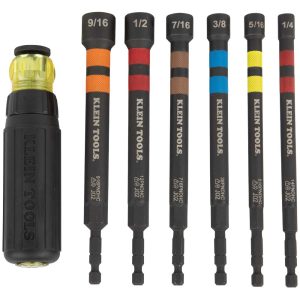Klein Tools 32950 Hollow Magnetic Color-Coded Ratcheting Power Nut Drivers, 7-Piece