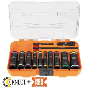 Klein Tools 65239 KNECT Flip-20 Impact Socket Set, SAE and Metric, 13-Piece