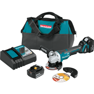 Makita XAG11T 18V LXT® Lithium-Ion Brushless Cordless 4-1/2” / 5" Paddle Switch Cut-Off/Angle Grinder Kit, electric brake, bag, lock-off, no lock-on (5.0Ah)