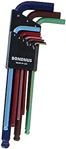 Bondhus 69499 Set 9 ColorGuard Ball End L-Wrenches - Long Arm (1.5-10mm)
