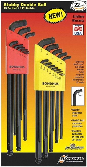 Bondhus 27098 Set of 22 Stubby Double Ball End L-Wrenches
